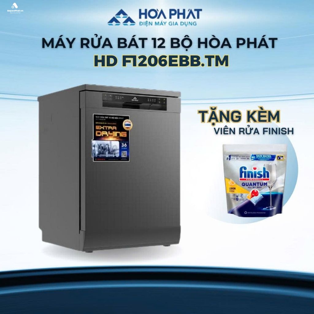 Máy rửa chén bát độc lập 12 bộ Hòa Phát HD F1206EBB.TM - Bảo hành 36 tháng - { Tặng 01 túi viên rửa bát + 1 áo mưa HP }