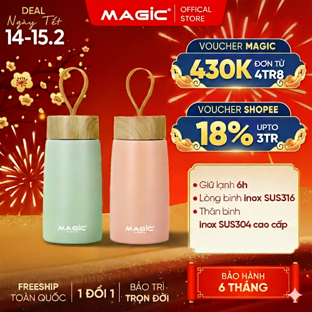 Bình giữ nhiệt Magic A-022, dung tích 280ml, giữ nhiệt 8-10 tiếng, bảo hành 6 tháng